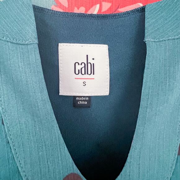 CAbi 3445 Blushing Floral Teal Blouse Small - Picture 4 of 6
